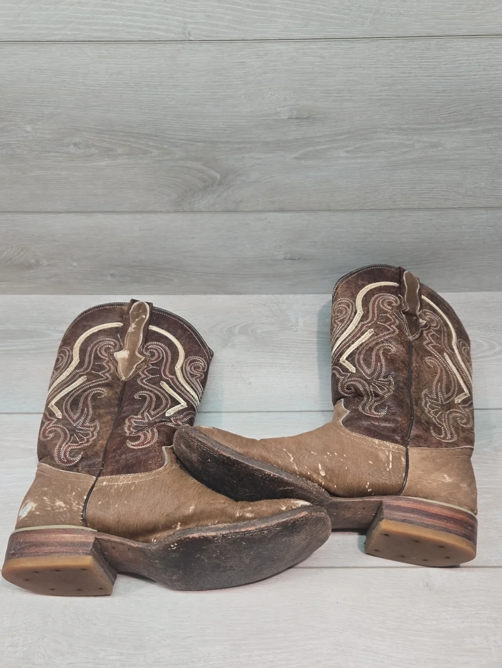 Vintage Boots El Cadaffy Mens Westert Square Fur Lesther Cowboy Shoes Boots 8.5